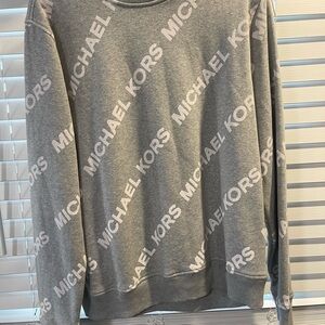 Michael Kors Mens All Over Print Pullover Crewneck Sweatshirt GREY Large